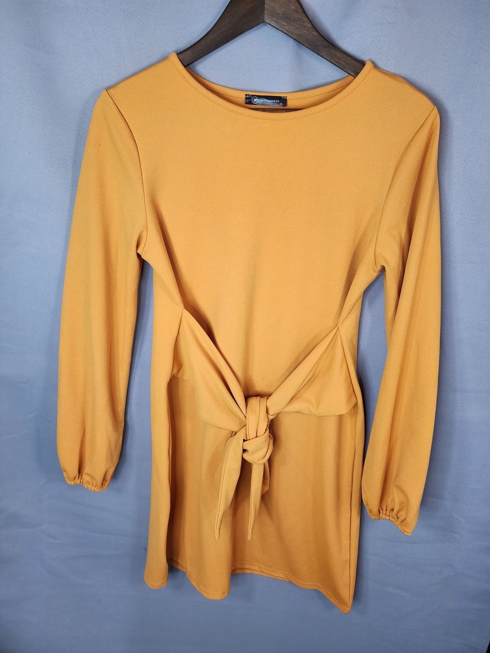PrettyGarden Long Sleeve Tie-Front Dress in Mustard Yellow